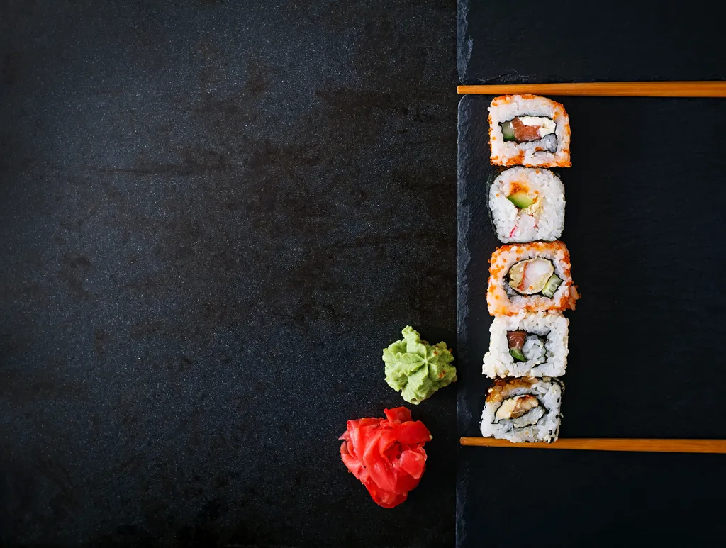 Traditional Japanese food - rolls and futomaki. - Shitake